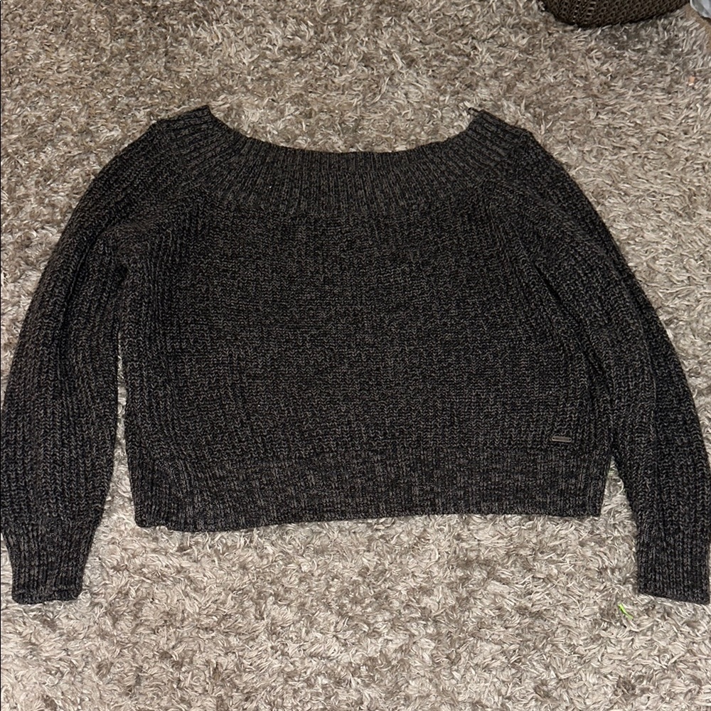 Women's Dark Grey Sweater Off-The-Shoulder